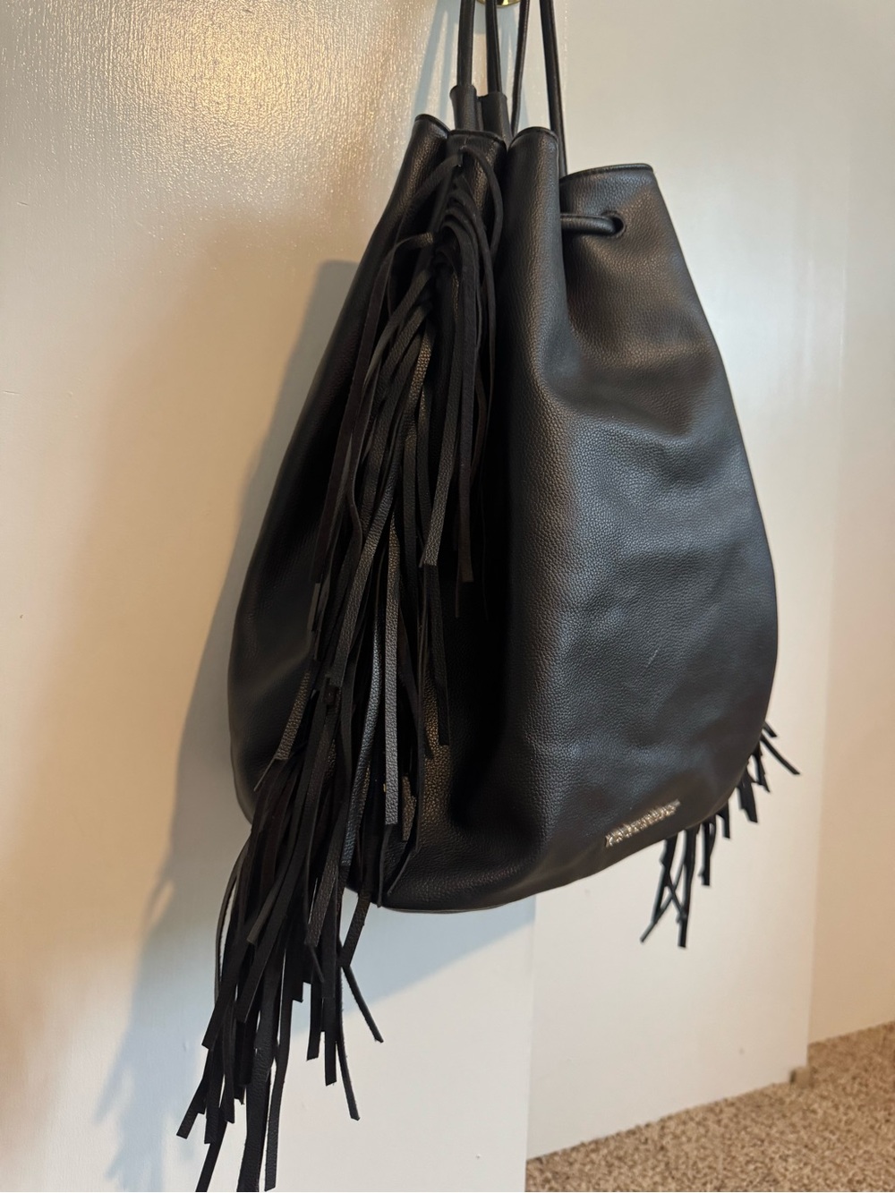 Victoria's Secret Black Fringe Drawstring Backpack - Picture 3 of 6